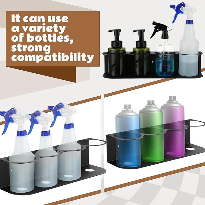 4 Pcs 4 Holes All Purpose Steel Spray Bottle Holder Heavy Duty Spray Can Holder Rack Organizer Easy Install Wall Mount Paint Bottle Organizer Storage Rack for Garage Home Workspace