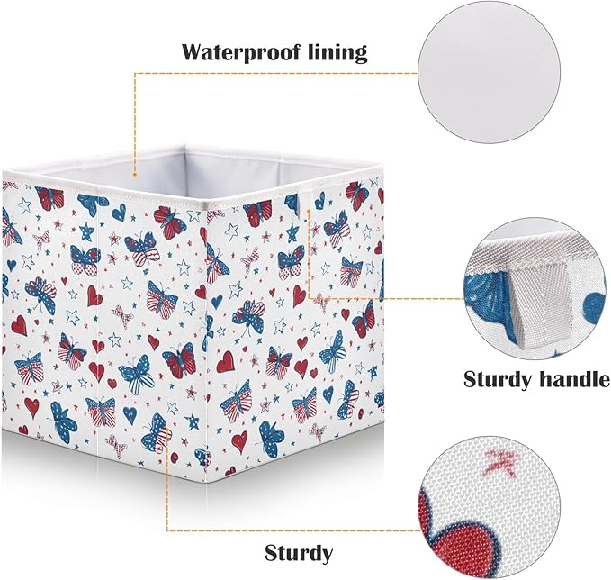 Bolaz Butterfly Hearts Stars Pattern Closet Organizers Storage Cubes Storage Bins Shelf Baskets Containers for Home Room Office,Rectangle