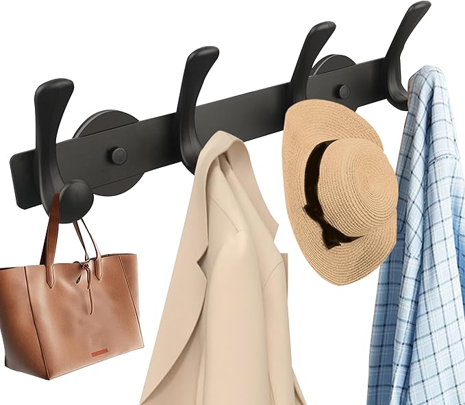 ULIBERMAGNET Strong Magnetic Double Hooks Rack,Heavy Duty Coat Magnetic Rack,Strong Rubber Magnetic Hanger with 4 Hooks for Refrigerator,Metal Cabinet,Hanging Coat, Towel, Bag, Backpack