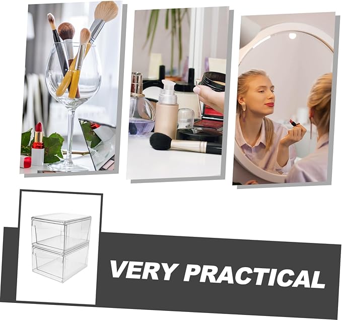 2pcs Acrylic Cosmetic Storage Box Removable Stackable Makeup Organizer for Bathroom Vanity and Desk Design for Efficient Organization