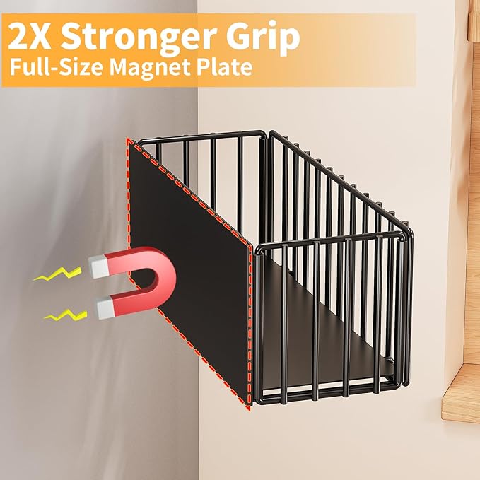 2 Pack Heavy-Duty Magnetic Basket for Fridge, 10lbs Capacity, Foldable Organizer Basket with 4.3" Enhanced Height for Large Bottles or Heavy Items, Spices, Kitchen(2 Pack)