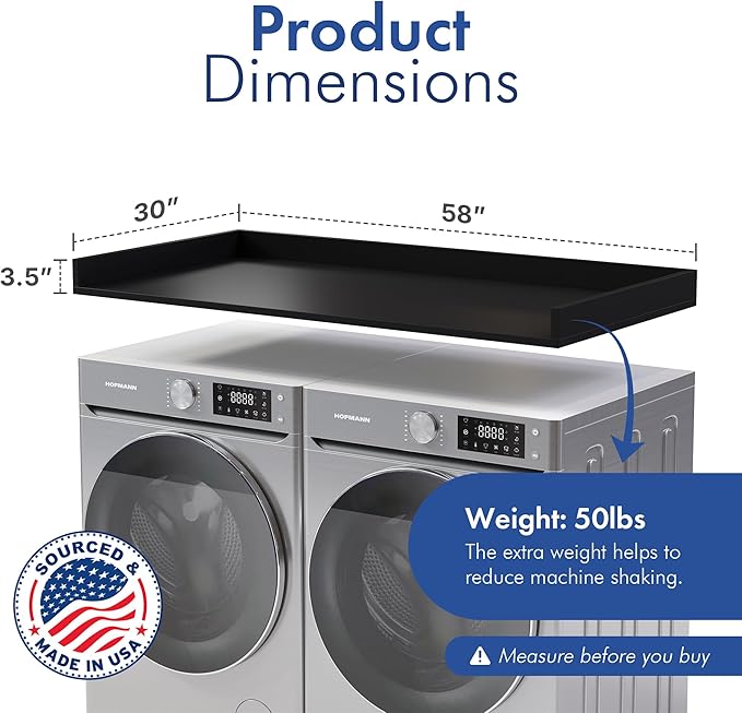 OfficeSimpli Large Washer Dryer Countertop 30 x 58 - Made in USA - Heavy-Duty Laundry Countertop Over Washer and Dryer, Laundry Room Countertop Organization Solution with Non-Slip Pads, Black