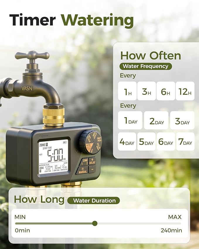 Brass Sprinkler Timer 2 Zone & Diivoo Electric Spray Bottle 2L/0.5 Gallon Bundle