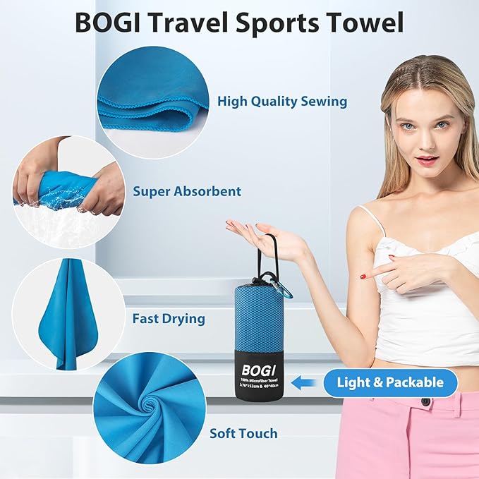 Microfiber Travel Sports Towel-Quick Dry Towel, Soft Lightweight Microfiber Camping Towel Absorbent Compact Travel Towel for Camping Gym Beach Yoga Swimming Backpacking (S:16''x32'',2Pcs-Blue)