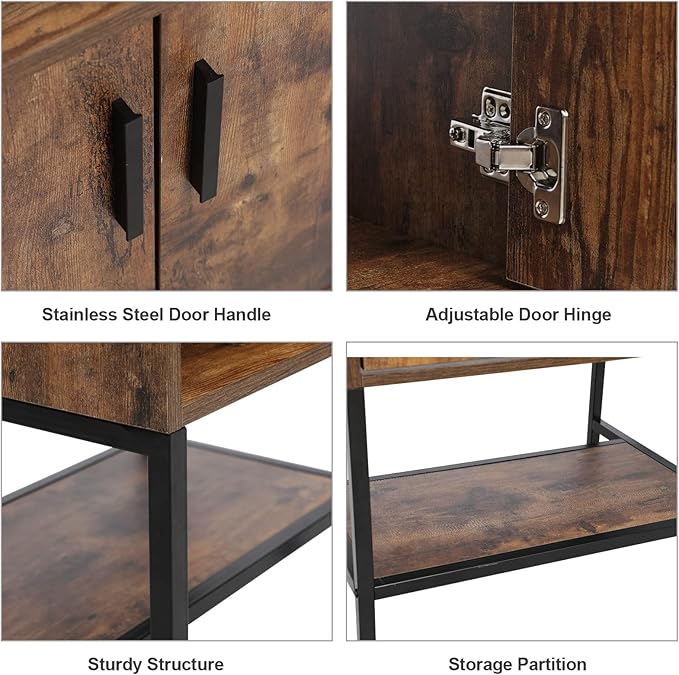 eclife 24" Bathroom Vanity Sink Combo Modern Metal Stand Cabinet W/Bottom Shelf Blue Boat Vessel Sink & Water Save Faucet & Pop Up Drain, Rustic Brown (A29BU)
