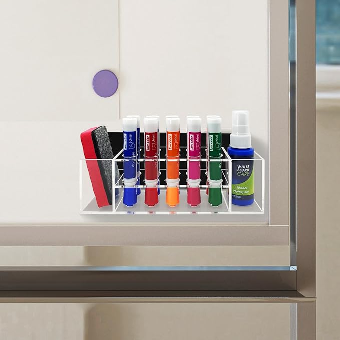 Acrylic Magnetic Dry Erase Marker Holder, 10 Slots Clear Magnetic Marker Pen Holder, Magnet Storage for Whiteboard Office, School, Home, Pen,Eraser,Cleaner Not Included, 2PCS