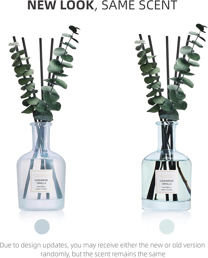 COCORRÍNA Cashmere Vanilla Reed Diffuser – 6.76 oz Essential Oil with 8 Reeds & Real Eucalyptus Sticks, Home Fragrance for Bedroom or Bathroom Décor