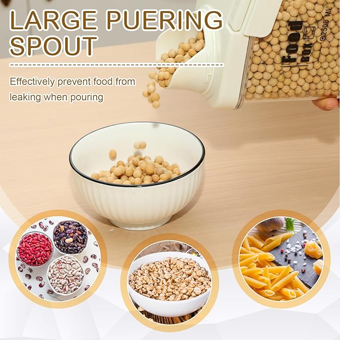 4 PCS Cereal Containers Storage 2.8L Airtight Large Dry Food Containers with Pouring Spout Cereal Storage Dispenser Measuring Cup for Flour and Baking Supplies, White