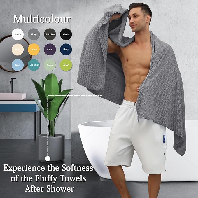 Gray Bath Towels Set 35x70 Inches - Luxury 600 GSM Oversized Bath Sheet Towel,Extra Large Microfiber - Quick Dry,Highly Absorbent,Super Soft Shower Towels Spa Hotel Bathroom Towel Set (4-Pack)