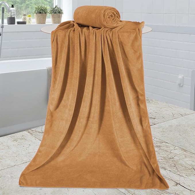 Large Microfiber Bath Towels Set of 2, 30" x 60", Oversized, Soft, Super Absorbent Fast Drying for Shower, Swimming, Sauna, Pool, Beach, Sport, Fitness, Yoga, Beige