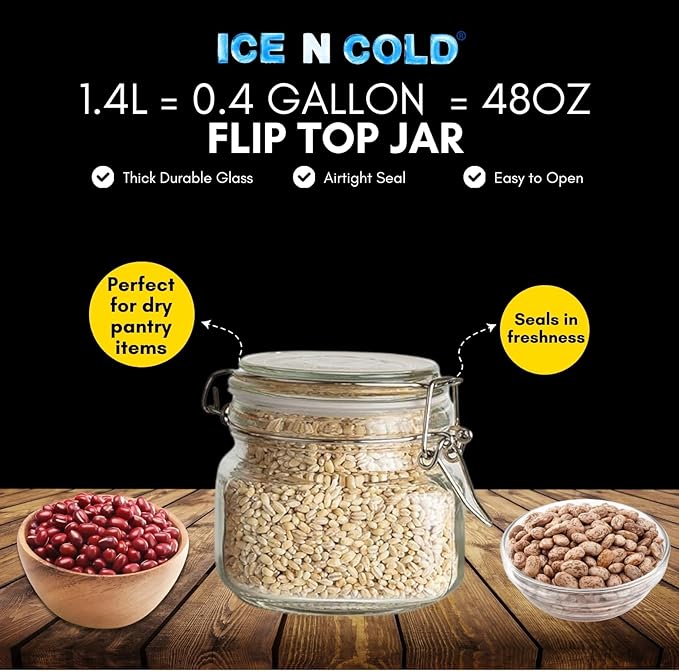 Airtight Glass Storage Jars with Clamp Lid – Food Storage Containers with Rubber Gasket Seal – Pantry & Kitchen Canisters for Dry Goods, Coffee, Sugar, Pasta – 0.4L to 4L Sizes (6, 14oz | 0.4L)