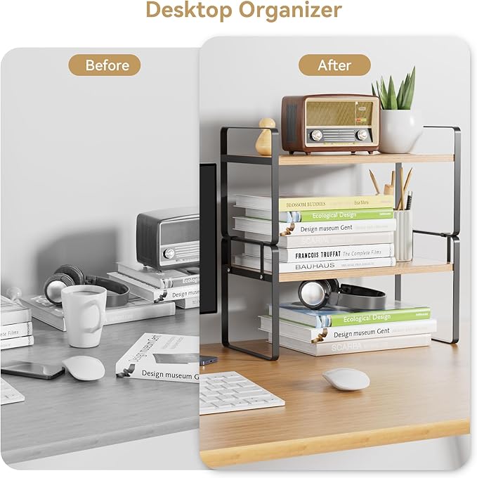YGYQZ Desk Organizer Shelf，2 Tier Detachable Table Top Bookshelf, Freestanding Display Shelf for Office, Dormitory, Home