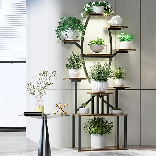 53" Plant Stand Indoor with Grow Lights, 10-Tier Space-Saving Corner Plant Shelf for Small Apartments, Lighted Indoor Plant Growing Display Rack for Living Room, Balcony & Bedroom