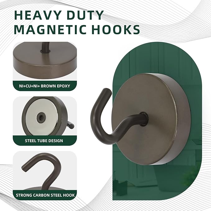 Neosmuk Magnetic Hooks Heavy Duty,100lb Super Strong Magnet with Hooks for Cruise Cabins, Large Metal Hooks for Hanging on Fridge,Extra Strong Magnet Hanger for Ship Walls, 6 Pack,Grey