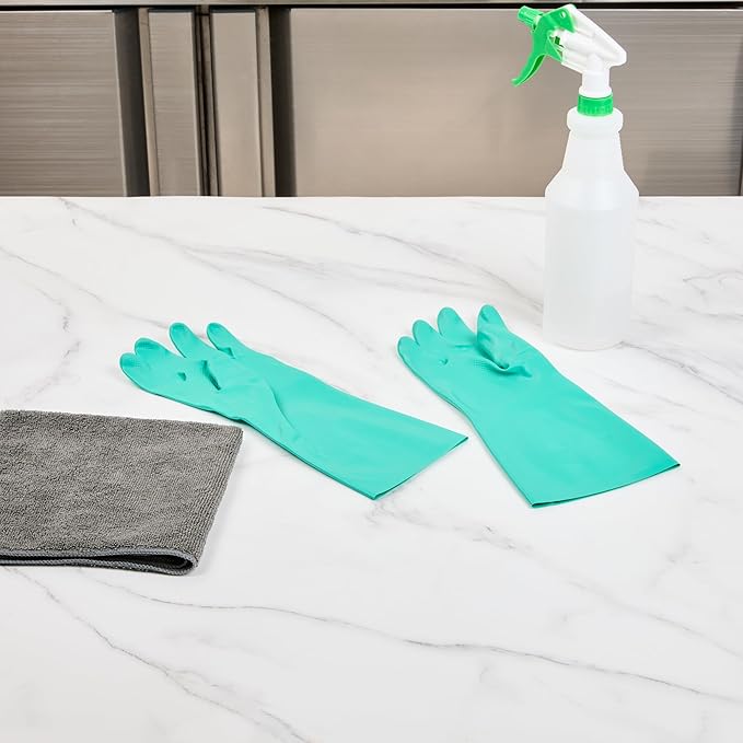 Clean Tek Professional 15 Mil Small Cleaning Gloves, 1 Pair Of Long Cuff Gloves - Flock Lining, No-Powder, Green Nitrile Chemical Tolerant Gloves, No-Latex, Heavy-Duty Tasks