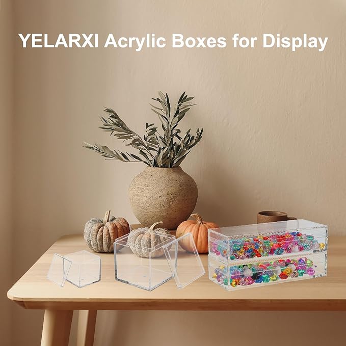 Acrylic Box with Lid, 3.94 x 3.94 x 3.94 in Acrylic Display Case Plastic Square Cube Container Storage Holder Stackable Bins for Cosmetic Collectible Candy Jewelry(2 Pack, Clear)