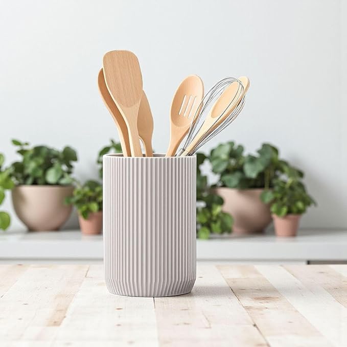 Minimalist Compatible with Kitchen Utensil Holder | Modern Ribbed Countertop Organizer | Elegant Eco Friendly Compatible with Handcrafted Compatible with Kitchen Decor