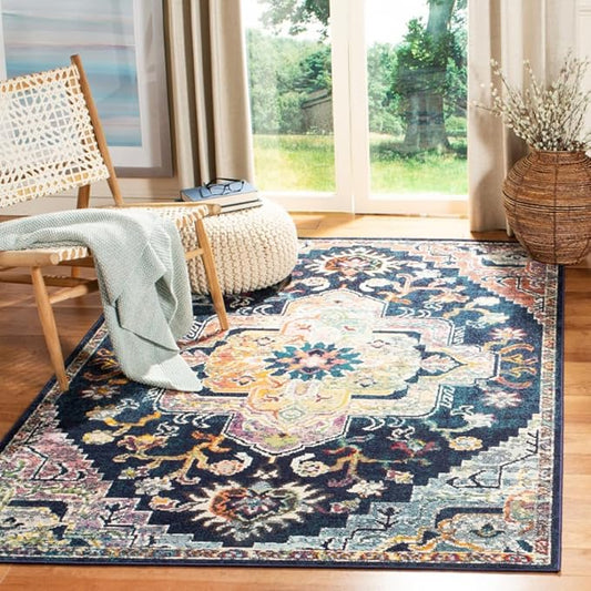 SAFAVIEH Crystal Collection Accent Rug - 4' x 6', Navy & Fuchsia, Medallion Distressed Design, Non-Shedding & Easy Care, Ideal for High Traffic Areas in Entryway, Living Room, Bedroom (CRS501H)