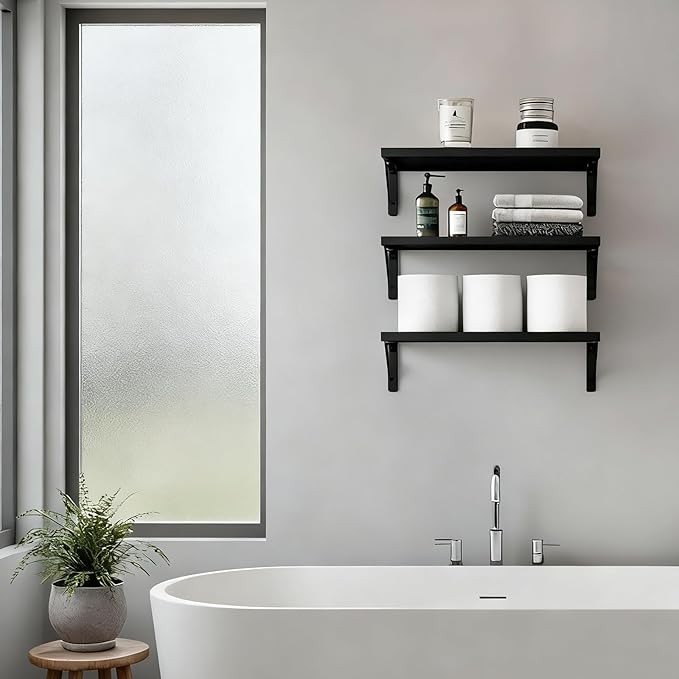 Floating Wall Shelves Set of 3 - Modern Wood Mounted Shelves 16.5"