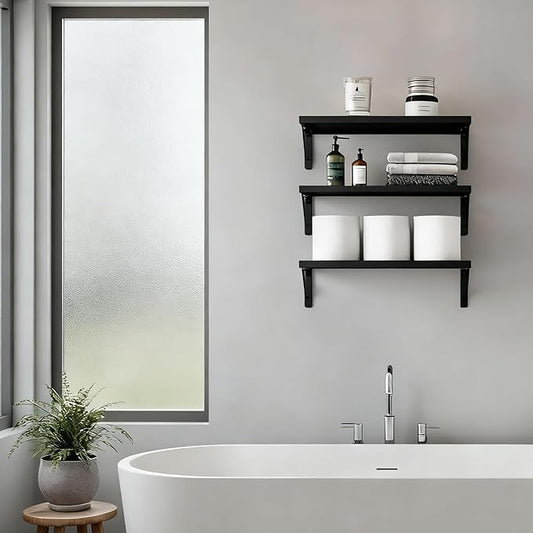 Floating Wall Shelves Set of 3 - Modern Wood Mounted Shelves 16.5"