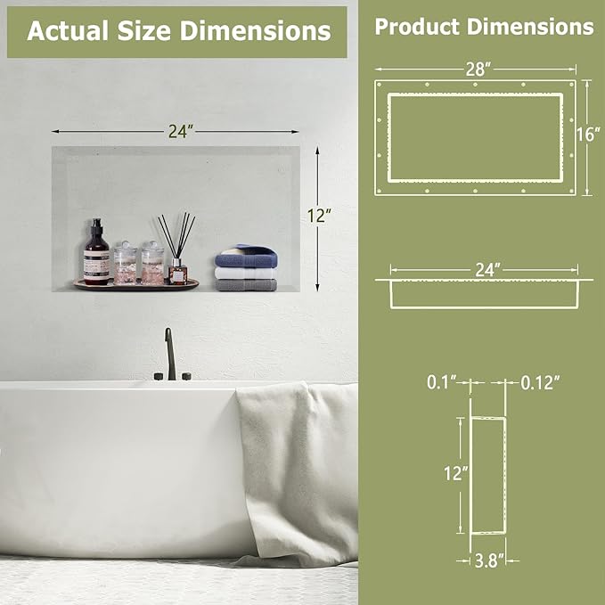 Suteck Shower Niche 16"x 28" Outer Size, Single Shelf Large Niche Inner Size 24"x 12" Tile Ready Niche for Showers Bathroom Storage Recessed Shower Box