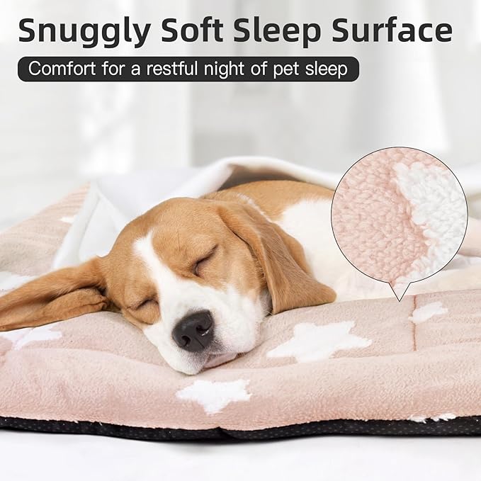 Mora Pets Dog Crate Pad Dog Kennel Bed Crate Mat for Large Dogs Washable Cute Star Pet Bed for Cage Ultra Soft Flat Pillow Cushion for Cozy Sleeping Anti-Slip Pink 42 x 27