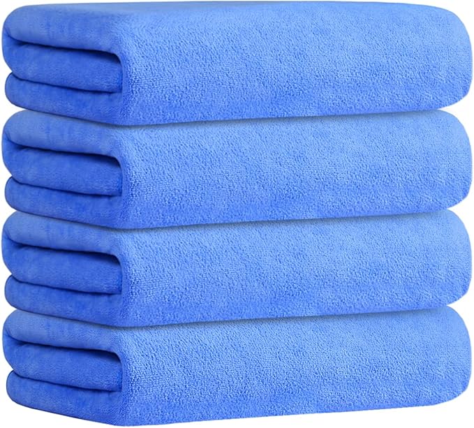 Bath Towel, Microfiber Bath Towels Set 4 Pack 30" x 60" - Large, Extra Absorbent, Quick Drying, No Fading, No Linting, Use for Hair Wrap, Bath, Swimming, Fitness, Sport, Yoga, Blue