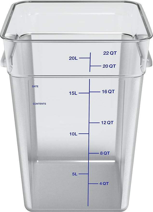 Carlisle FoodService Products Squares Square Food Storage Container with Stackable Design for Catering, Buffets, Restaurants, Polycarbonate (Pc), 22 Quarts, Clear