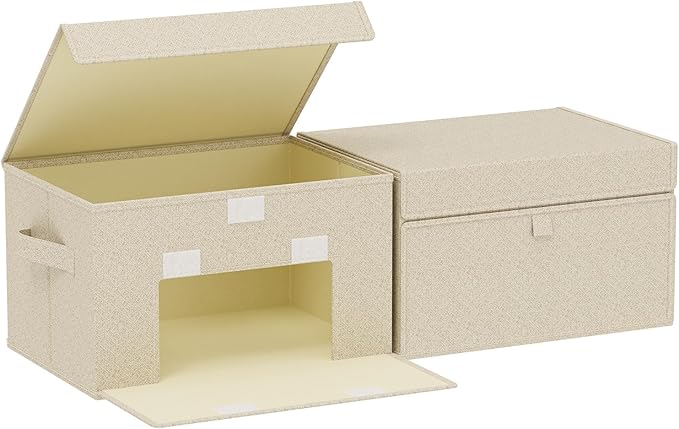 Fabric Storage Boxes, Closet Organizer with Handles, Basket Bins with Flip Cover, Cube Organization for Clothes, Shoes, Blankets, 13x9.1x7.9in, Grey and Beige, 2 Pack