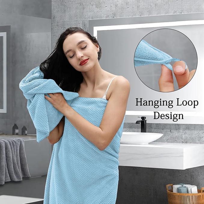 Extra Large Bath Towels Set 35x70 Inches - Blue Luxury 600 GSM Oversized Bath Sheet Towel,Ultra Soft Microfiber - Quick Dry,Highly Absorbent Shower Towels Spa Hotel Bathroom Towel Set (4-Pack)