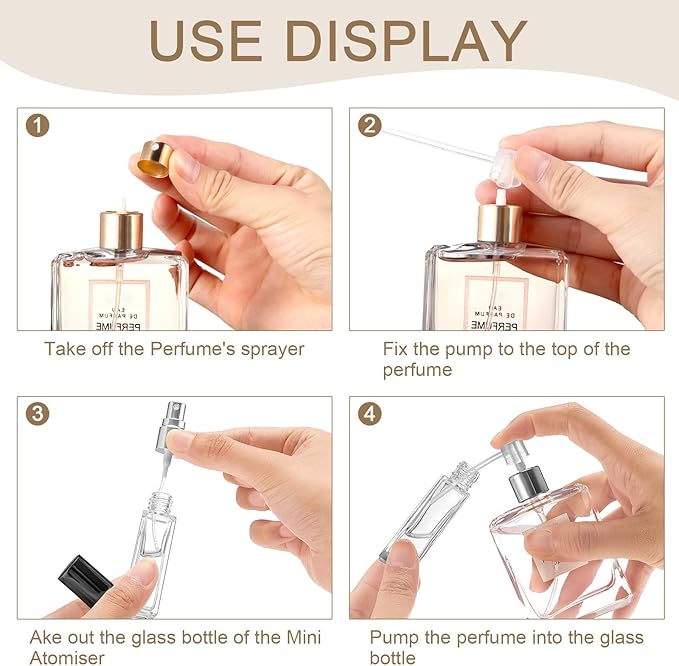 Domensi 60 Pcs 10/20/30 ml Perfume Travel Refillable Bottles Glass Spray Bottle Perfume Atomizer for Cologne Dispenser Leak-proof Fragrance Bottles Atomizer Pump Bottle Kit (Gold, Silver, Black)