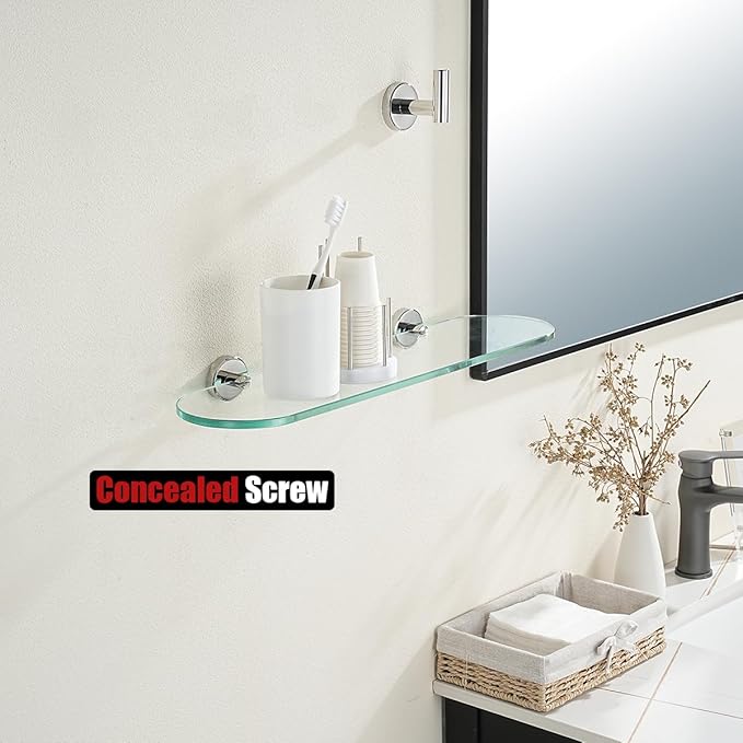 JQK Bathroom Glass Shelf Chrome, Tempered Glass Shower Storage 20 by 5 inches, 304 Stainless Steel Polished Chrome Wall Mount, TGS121L20-CH