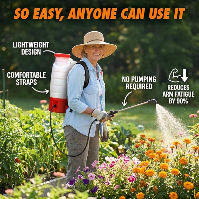 Battery Powered Backpack Sprayer - 4.2 Gallon, 8 Nozzles, 100PSI Cutoff, Long Battery Life, Wide Mouth, High-Pressure Spray Hose, Trigger Lock, Pressure Knob Controller