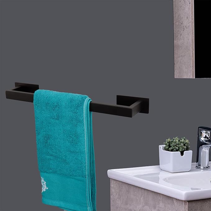 Bathroom Towel Bar Self Adhesive, No Drilling Towel Rack Easy to Install, Hand Towel Holder Made of Premium Stainless Steel Sticky on Hand Towel Hanger for Kitchen, Toilet.(17.7IN, Black)