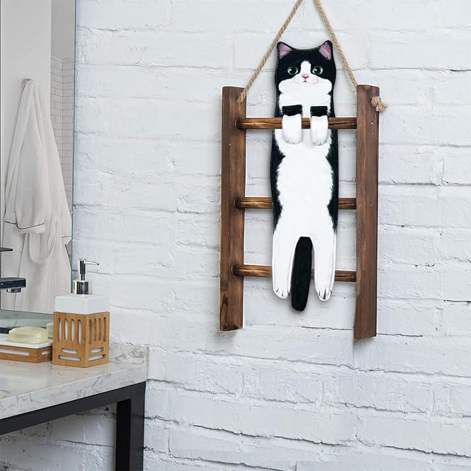 PAT JUUMG Funny Cat Hand Towels for Bathroom Kitchen Decor, Cute Decorative Hanging Face Towels, Super Absorbent Soft, Housewarming Gift, Cat Lovers Gifts for Women (2 Pcs-Towel-JT-01)