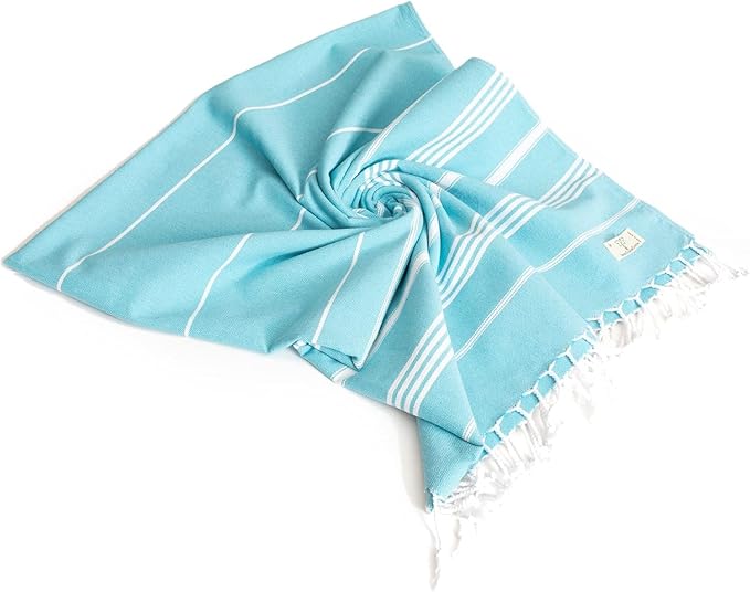 SMYRNA TURKISH COTTON Beach Blanket – Sand-Free Oversized Beach Throw 50x60 – Quick-Dry Lightweight Turkish Towel for Beach, Pool, Picnic & Outdoor Travel – Eco-Friendly Recycled Cotton, Turquoise