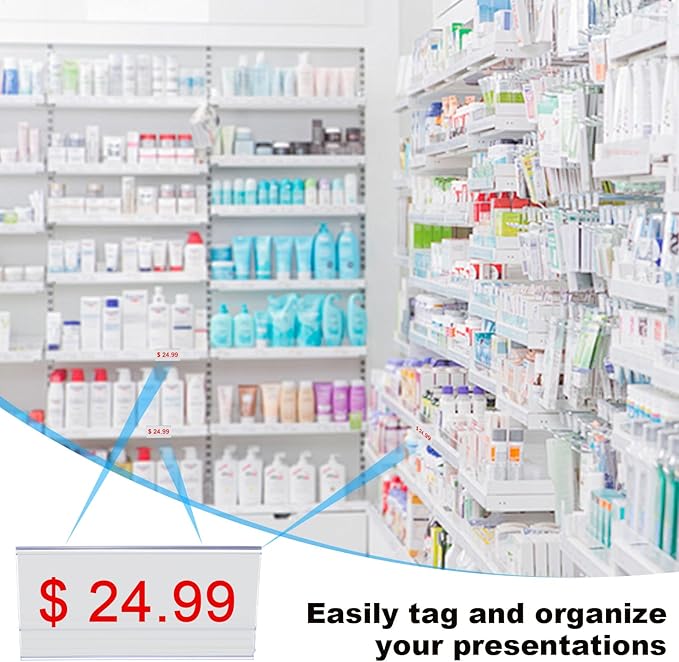 100 Pcs Shelf Label Holder Clear Plastic Clip on Labels Shelf Tags for Wire Shelving 0.15'' to 0.4'' Wood Glass Shelves Sign Price Tags