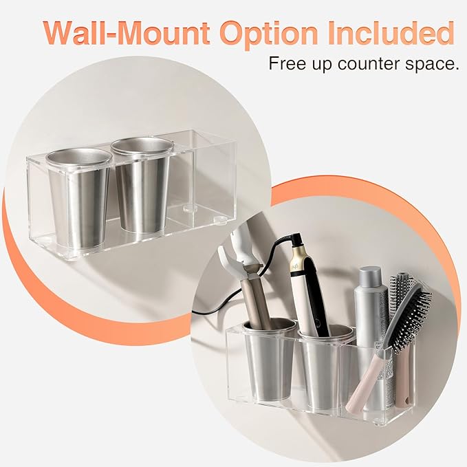 3-in-1 Hair Tool Organzier, Hair Hot Tools Wall Holder, Hair Dryer Curling Iron Storage (Clear)
