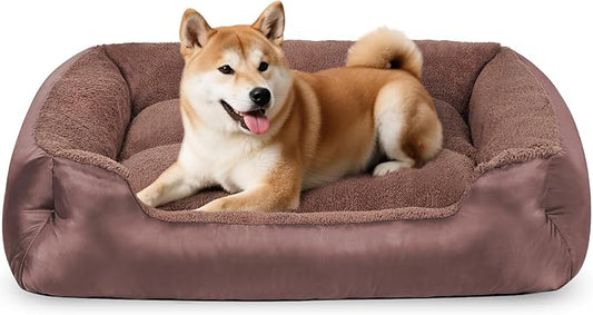 Orthopedic Dog Bed Medium Size Dogs, Washable Calming Dog Sofa Bed, Rectangle Comfort Pet Bed for Medium Dogs, Non-Slip Bottom, Brown