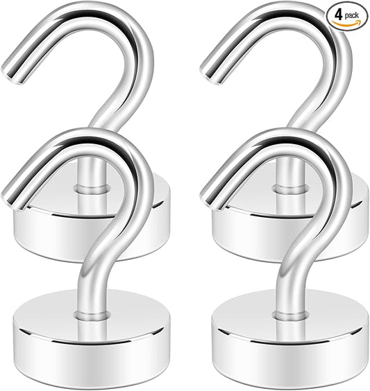 Neosmuk Magnetic Hooks, Cruise Ship Essentials, 30lb+ Heavy Duty Magnetic Hooks for Cruise Cabins, Refrigerator, Grill, Hanging, and Travel | Extra Strong Must-Haves Magnet Hook,Silver
