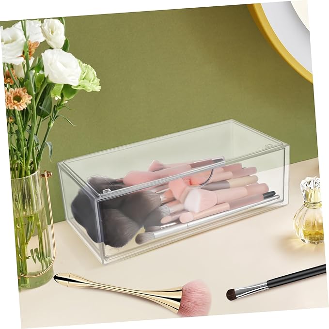 GLEAVI 3Pcs Transparent Makeup Organizer Box Stylish Lipstick Holder Cotton Swab Storage Divided Design with Lid for Easy Access Cleanliness for Bathroom Bedroom Use