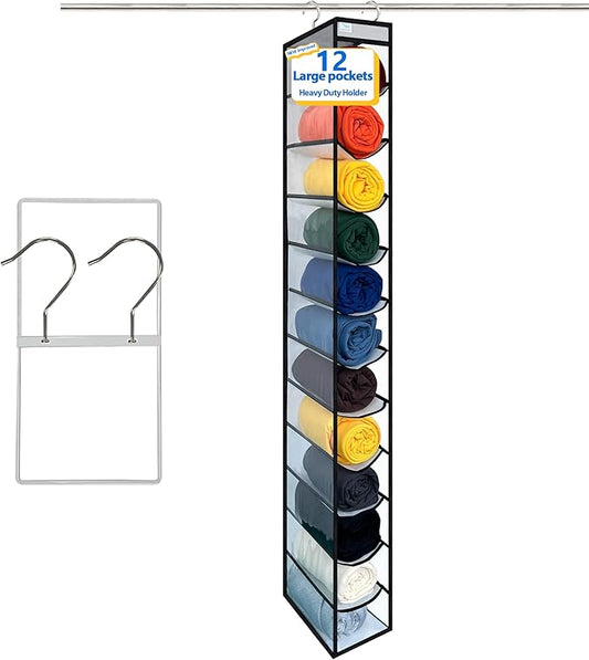 Closet Organization,12 Section, Hanging Closet Organizer, Space Saving, College Dorm Essentials for Girls,Heavy dutys Hooks Up to 45 Pounds,Clothes Storage,Closet Organizer,White/Black