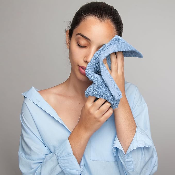 Face Towels Pack of 12 – 100% Cotton Wash Cloths (12x12 inch) – Soft, Quick Dry & Highly Absorbent Hand Towels for Bathroom, Spa, Gym, Kitchen and for Daily Use - (Sky Blue)