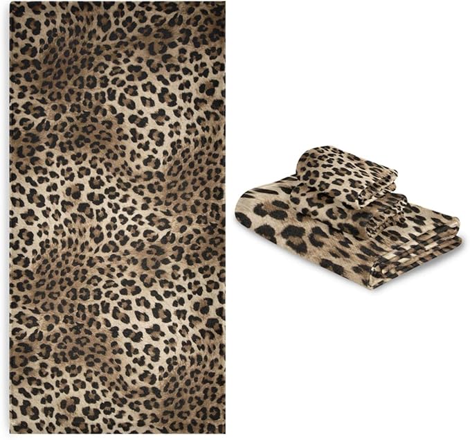 3 Piece Brown Leopard Bath Towel Set,Microfiber Decorative Black Cheetah Wild Savannah Animal Skin Print Bathroom Towels,1 Bath Towel 1 Hand Towel for Bathroom Kitchen,1 Washcloth for Face
