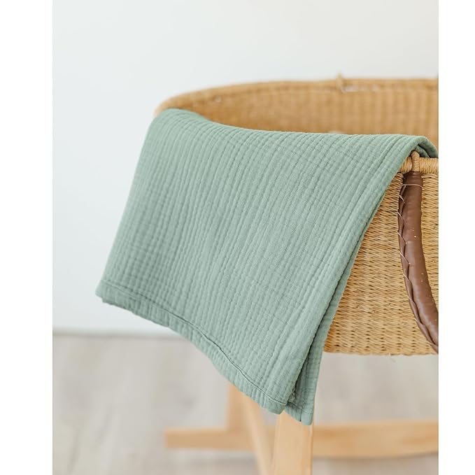 Muslin Baby Blanket for Boys and Girls, Neutral Cotton Crib Blanket for Newborn Infant Toddler - Soft and Breathable Baby Quilt (Green)