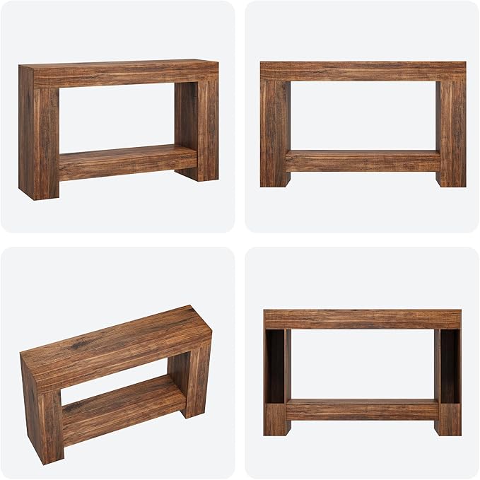 Garvee 47" Farmhouse Console Table with 2 Tiers and Storage – Large Wooden Sofa Table for Entryway, Hallway and Living Room