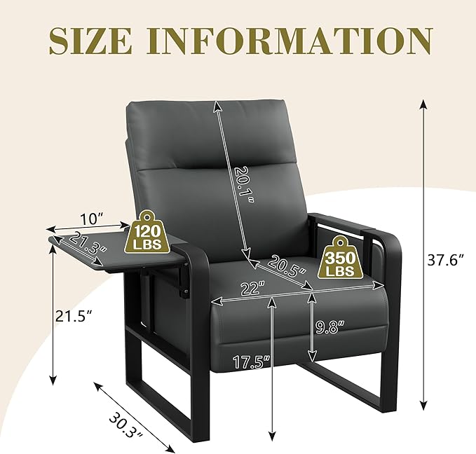 Modern Faux Leather Accent Chair Upholstered Armchair with Side Table for Bedroom Living Room Chairs Office Chair Grey Leisure Chair