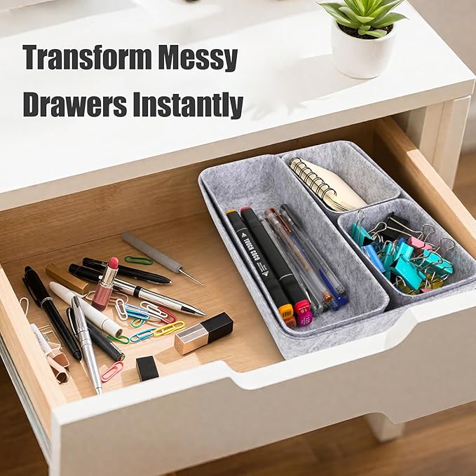 13 Pcs Office Drawer Organizer,Felt Nightstand Organizer, Large Kitchen Drawer Organizer Tray, Office Supplies Desk, Adjustable Under Desk Storage for Papers Hold Pens & A4 Sized File