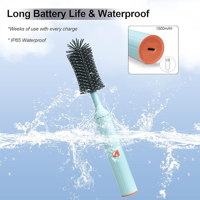 Electric Cleaning Brush with Electric Bottle Cleaner Set and Straw Brush,Suitable for Kitchen Brush and Baby Bottle Brush.Waterproof IPX65(Blue)