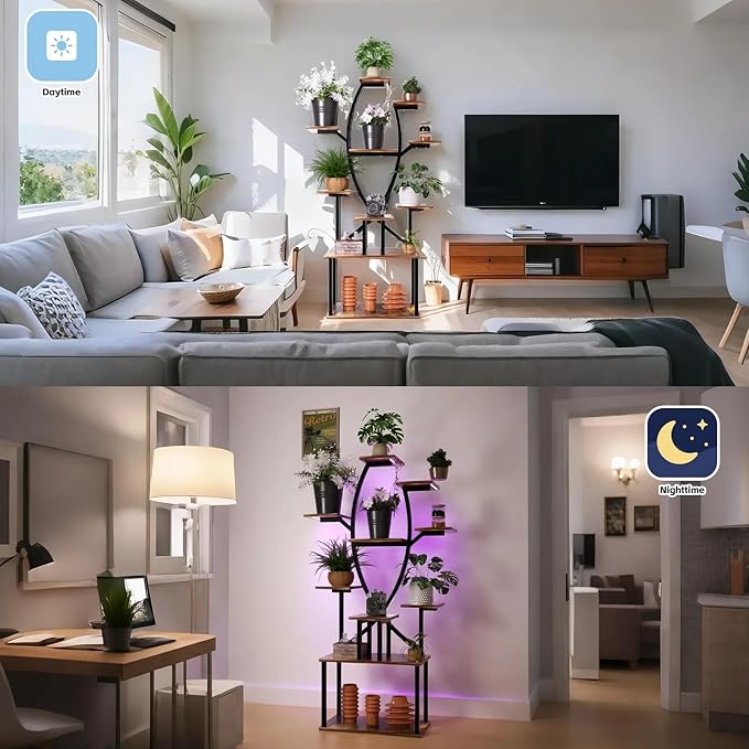 53" Plant Stand Indoor with Grow Lights, 10-Tier Space-Saving Corner Plant Shelf for Small Apartments, Lighted Indoor Plant Growing Display Rack for Living Room, Balcony & Bedroom